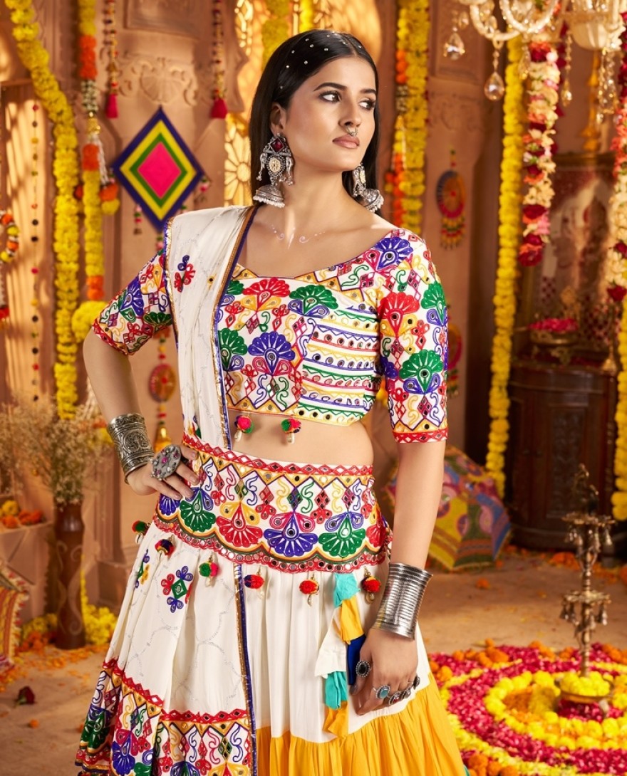 11021 - Impressive Multi-Color Viscose Rayon Mirror Work Lehenga Choli